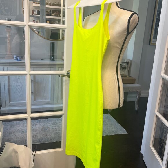 Zara Neon Yellow Bodycon Midi Pencil Dress S - Picture 2 of 6